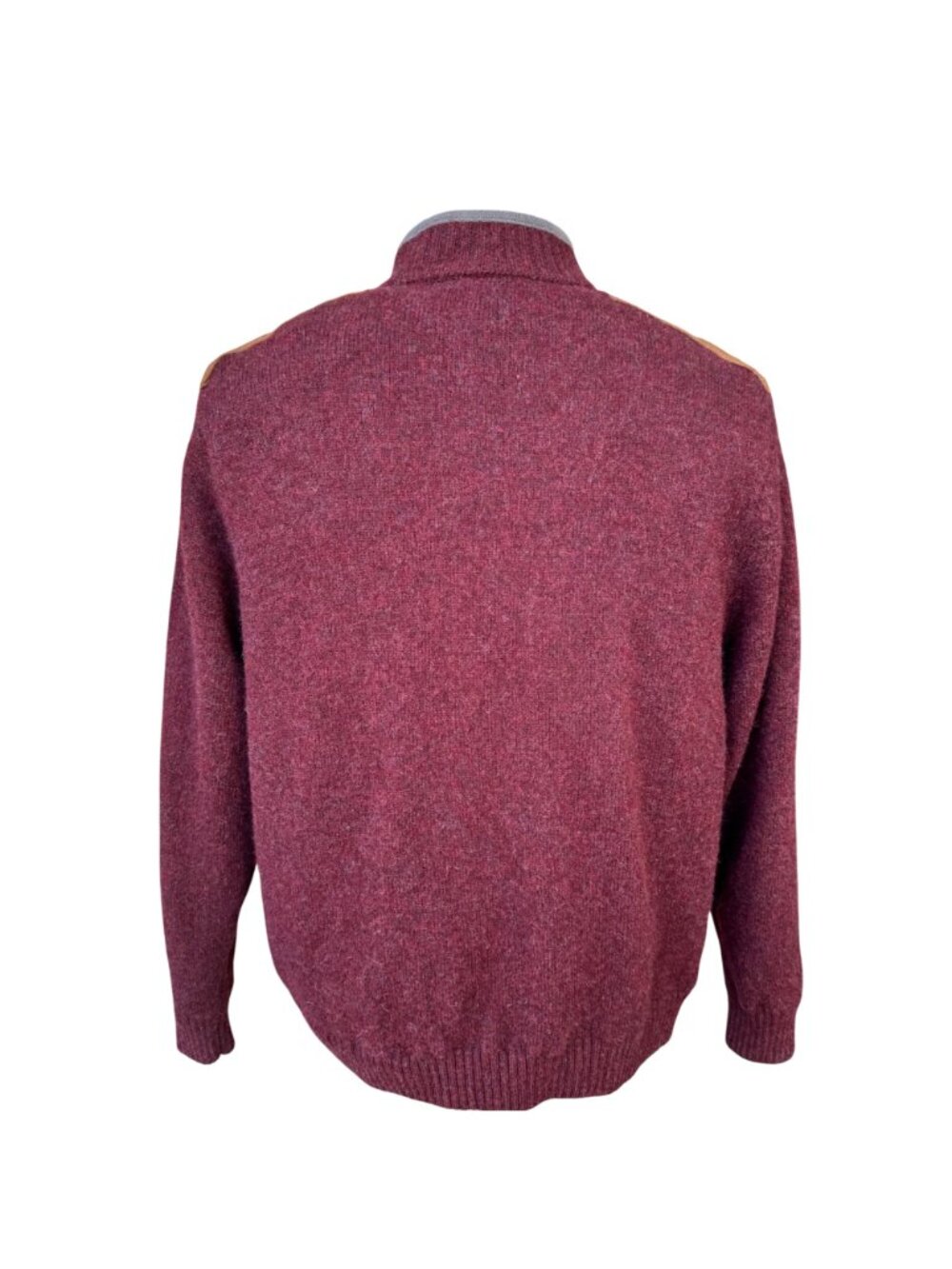 Duluth Trading Mens Shetland Wool Blend Zip-Up Jacket Burgundy 2XL Suede Accents - Picture 4 of 15